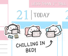 Load image into Gallery viewer, S_611 Squidge Chilling on Tablet in Bed | Squidge Stickers | Planner Stickers