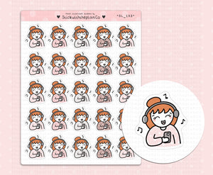 SL_153 Listening to Music | Neutral Lottie Stickers | Planner Stickers