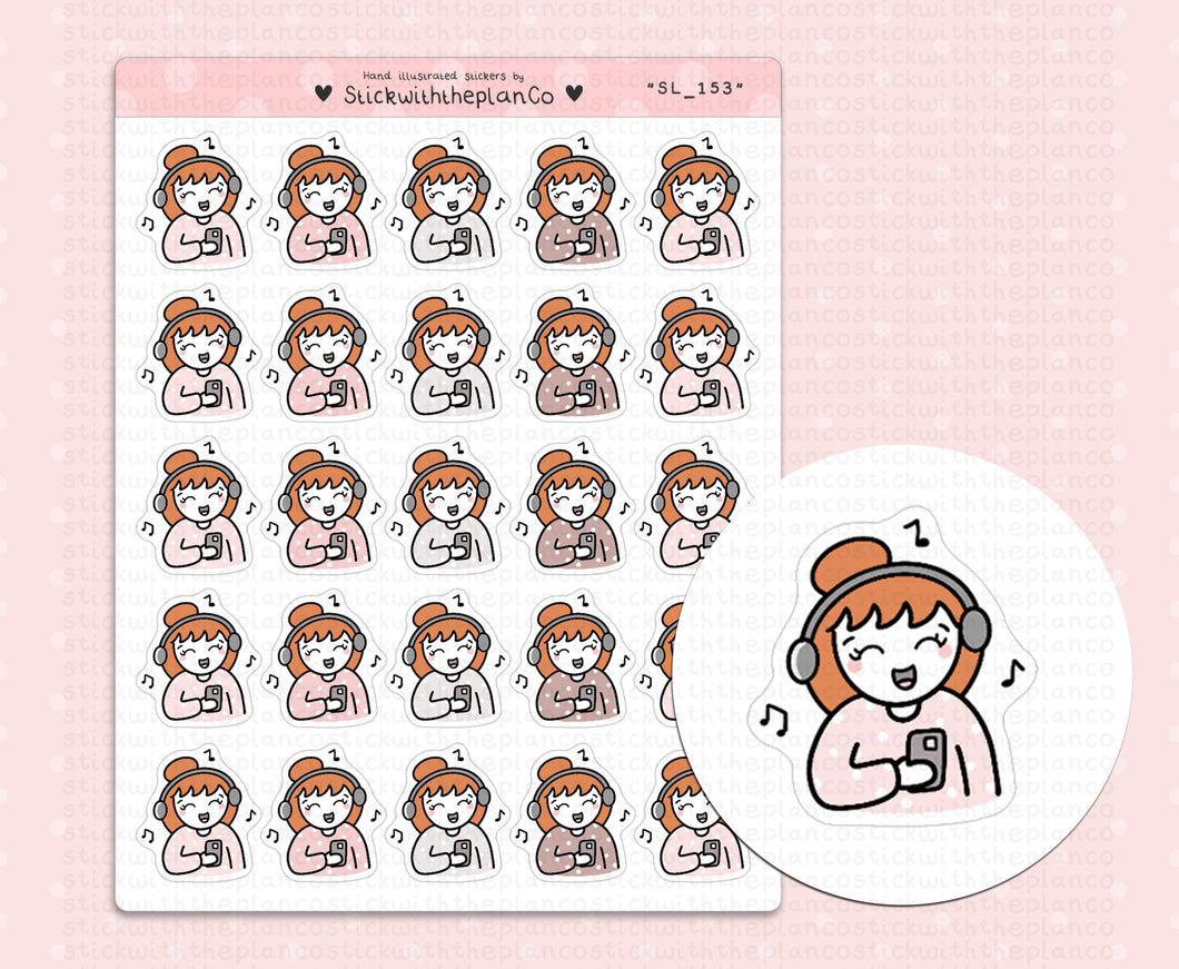 SL_153 Listening to Music | Neutral Lottie Stickers | Planner Stickers