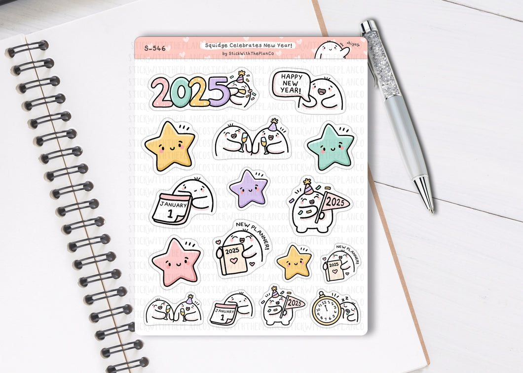 S_546 Squidge Celebrates New Year! | Squidge Stickers | Planner Stickers