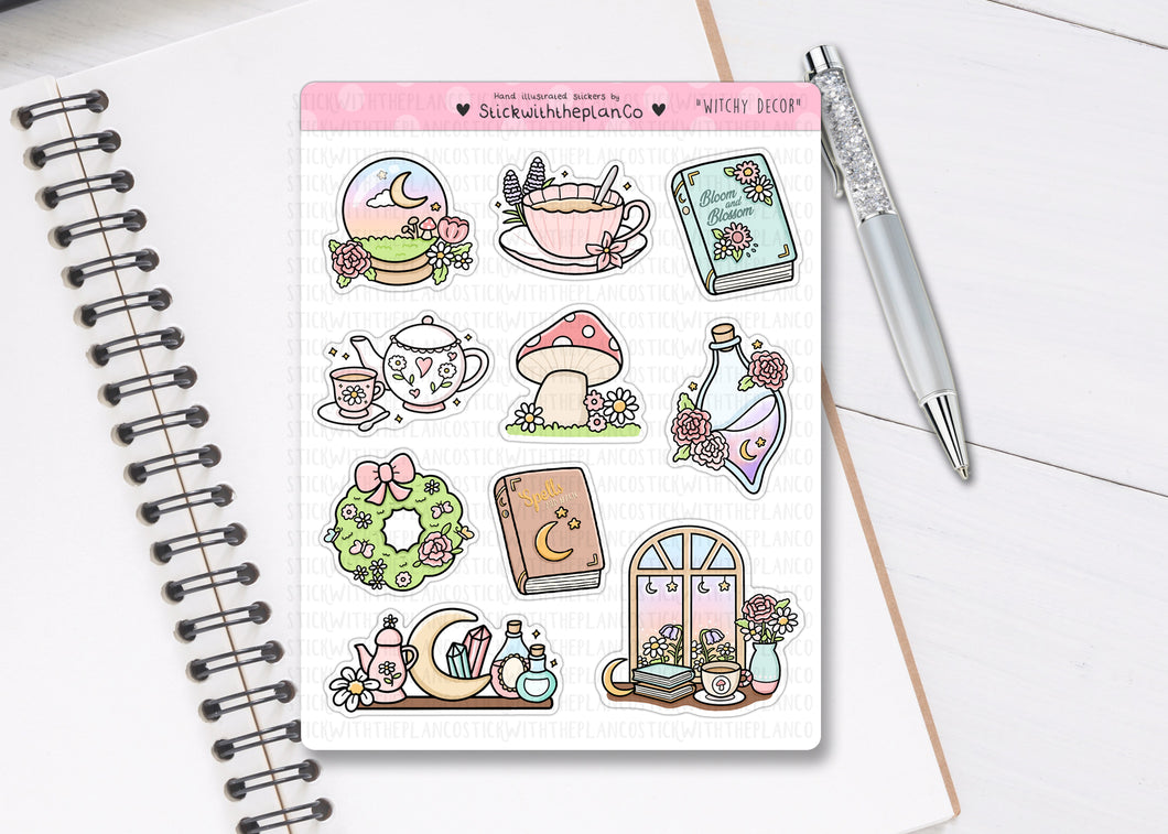 L_325 Spring Witch Small Decor Sheet | Lottie Stickers | Planner Stickers