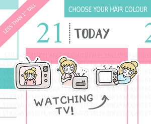 L_316 Watching TV | Lottie Stickers | Planner Stickers