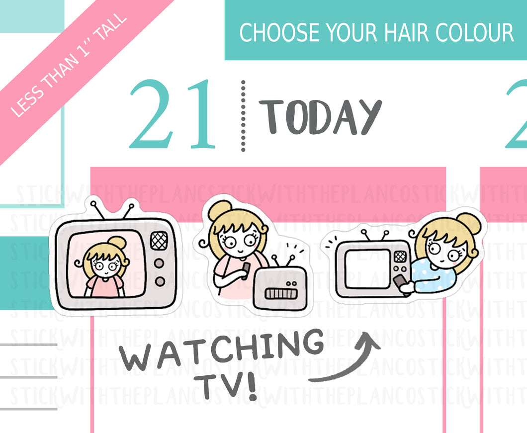 L_316 Watching TV | Lottie Stickers | Planner Stickers