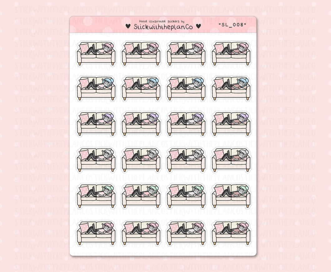 SL_008 Laptop On Sofa | Neutral Lottie Stickers | Planner Stickers