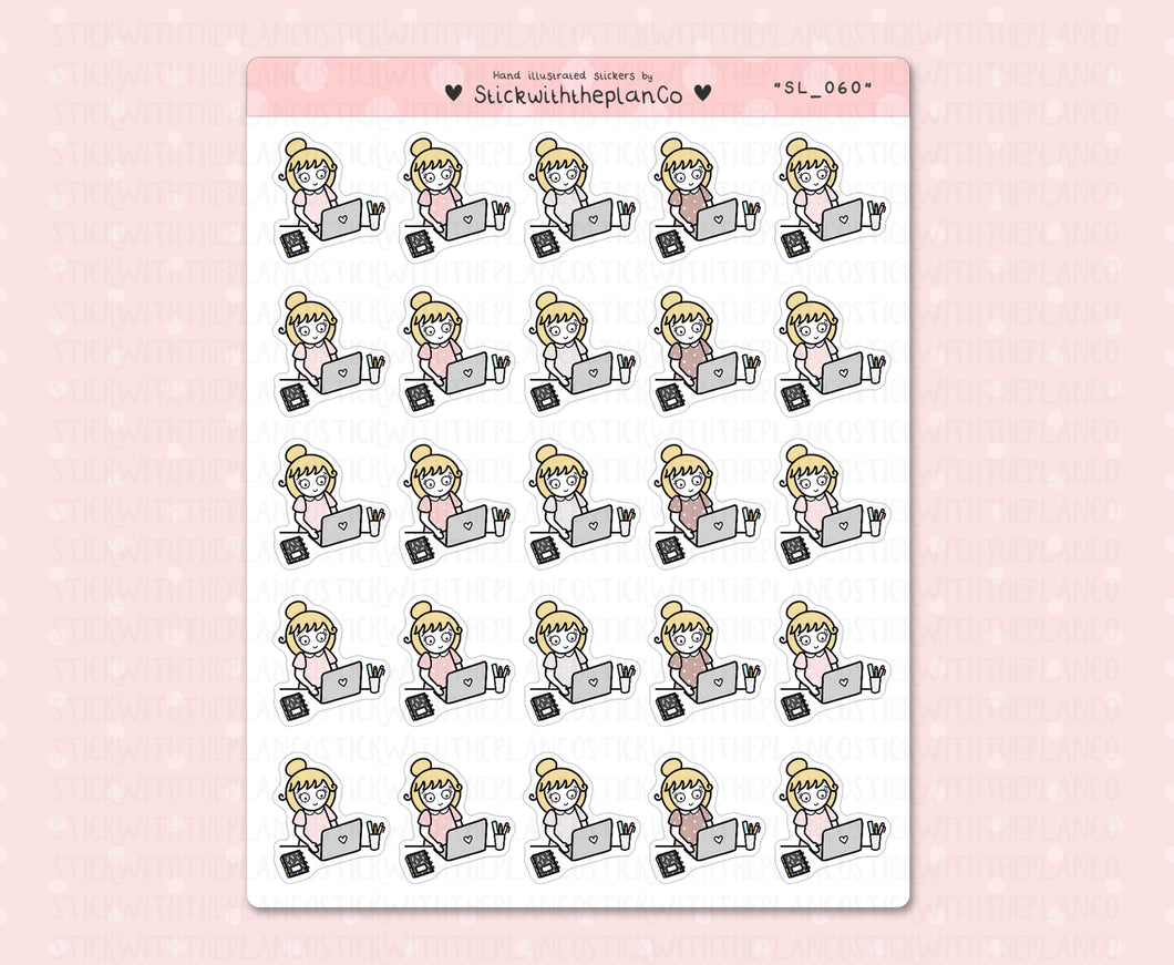 SL_060 Working on Laptop | Neutral Lottie Stickers | Planner Stickers