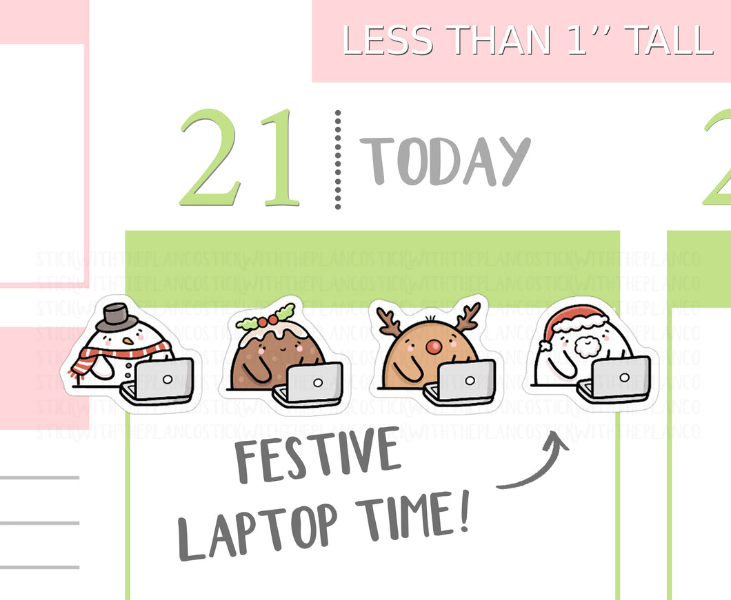 S_206 Squidge Uses Laptop (Festive Edition) | Squidge Stickers | Planner Stickers