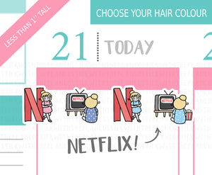 L_081 Watching Netflix | Lottie Stickers | Planner Stickers