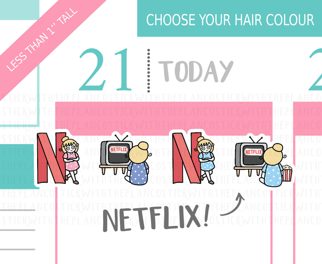 L_081 Watching Netflix | Lottie Stickers | Planner Stickers